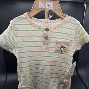 Rugged Bear Striped Henley Bodysuit & Shorts Set – Baby 6-9M NWT